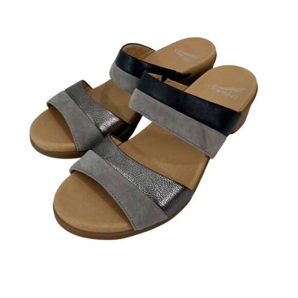 Dansko Theresa Womens Leather Double Strap Sandals Black/Gray SZ 38 Block heels - Picture 12 of 13